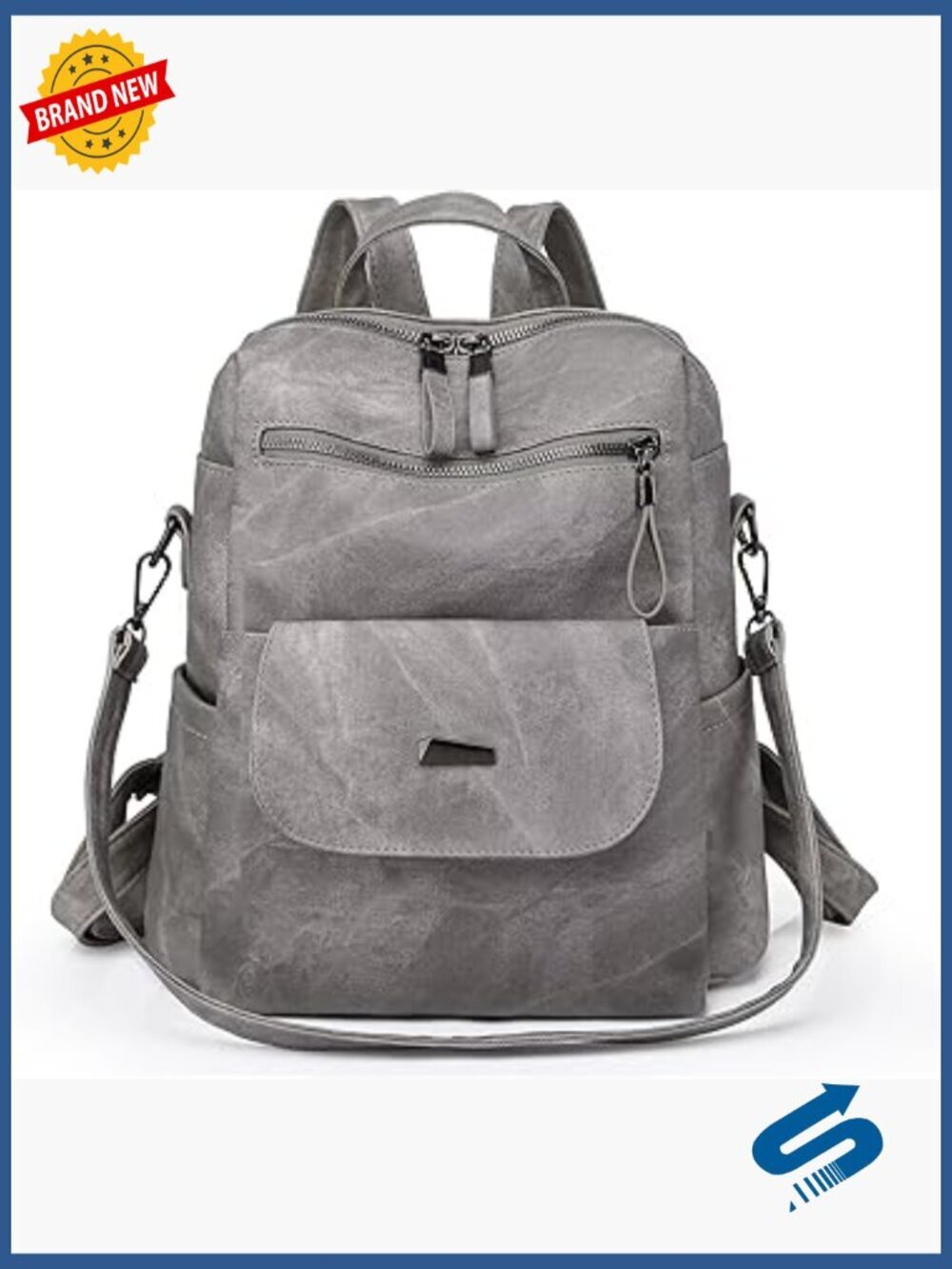 PU Leather Fashion Backpack Purse with 8 Pockets Adjustable Strap